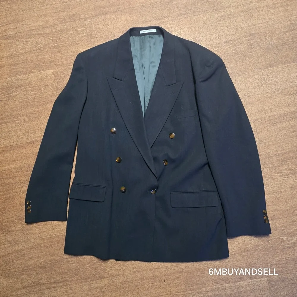 VTG Yves Saint Laurent Mens Double Breasted Blazer Black Wool Made in France M-L